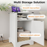 ZNTS Modern Tall Dorm Wooden White Nightstands Bedside Tables With Charging Station Doors Bedroom Living W1828P154456