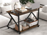 Rustic Brown Rolling Computer Desk with Power Strip 32" Mobile Office Desk with Monitor Stand 76025218