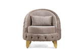 Modern Style Button Tufted Chair Made Of Wood and Gold Coated Metal Legs in Taupe Color 698781276105