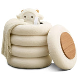 Round Storage Ottoman, Modern Sherpa Footstool, Teddy Vanity Stool with Flip-Top Tray, Makeup Chair 92997775