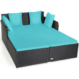 Turquoise Outdoor Rattan Daybed with Upholstered Cushions 76934581