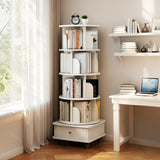 5 Tier Rotating Bookshelf, 360&deg Display Round Spinning Bookshelf with Wheels and Drawer, W3204P309488