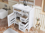36 Inch Bathroom Vanity with Ceramic Sink Top, Solid Wood Frame, MDF & Poplar Cabinet, Flip Drawers, N725P336554K