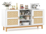 Natural & White Buffet Cabinet with Bamboo Woven Patterns, 3 Open Shelves & 2 Cabinets 12554102