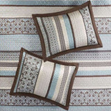 5 Piece Reversible Jacquard Bedspread Set Blue Queen B03597646