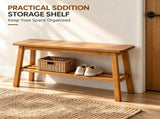 Light Brown Pine Wood Dining Bench with Storage Shelf, 100*30*45.5cm 85132120
