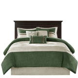 7 PC Pieced Faux Suede Comforter Set Green Cal King B03597221