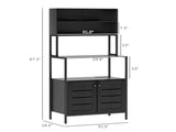 Built-in Power Outlet, Microwave Stand with Louvred Door Cabinets & Storage Shelves, Black 42219313