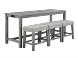 Bar Table Set with Power Outlet, Bar Table and Chairs Set, 4 Piece Dining Table Set, Industrial W487P339352