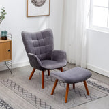 ZNTS Leiria Contemporary Silky Velvet Tufted Accent Chair with Ottoman, Gray T2574P164273