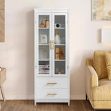 2 Glass Doors 2 Drawers Bathroom Standing Cabinet, Modern Style Bookcase, Household Storage Lockers, 80859839