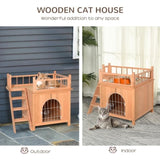 ZNTS Natural Wood 2-Level Wooden Cat House with Lockable Wire Door 15770241