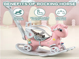 Rocking Horse Toddlers, Balance Bike Ride On Toys with Push Handle, Backrest and Balance Board W509125829