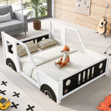 Full Size Classic Car-Shaped Platform Bed with Wheels,White WF306743AAK
