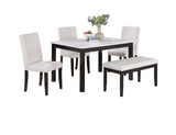 ZNTS Classic Stylish 5pc Dining Set Kitchen Dinette Faux Marble Top Table Bench and 3x Chairs White Faux B011P184982