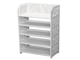 5 Tiers White Shoe Rack, Wood-plastic Board Carved Hollow Shoe Storage Rack, Waterproof Damp Proof 20738386