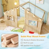 Twin-Size Kids House Natural Floor Bed- 82"x42"x51" Size, LED Light Strip for 96035505