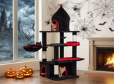 Gothic 5-Level Cat Tree 63" Tall with Sisal Scratching Posts Black Red Cat Tower 42411878