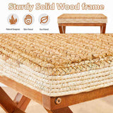 Ottoman Footstool Natural Seagrass Footrest Pouf Ottomans with X Wooden Legs Rectangular Hand 05317591