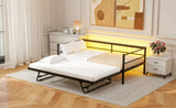 Twin Size Metal Daybed with LED and Adjustable Trundle, Pop Up Trundle, Black N750P244915B