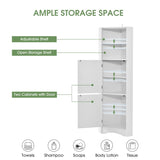 Tall Bathroom Corner Cabinet, Freestanding Storage Cabinet with Doors and Adjustable Shelves, MDF WF293800AAK