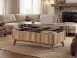 Walnut Lift Top Coffee Table with Fluted Design, 90.1750.8041.91cm Rubber Wood Legs Table with 2 06205600