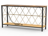 41.7" Console Table with Power Outlet, 2-Tier Hand Woven Paper Rope Shelf, Industrial Entryway Sofa 89743176