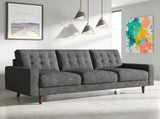 MidCentury Modern 3Seat Sofa Couch, Tufted Back Polyester Upholstered Sofa with Solid Wood Legs B2735P610775