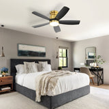 42 Inch Flush Mount Ceiling Fans with LED Light 22W and Remote Control 5 ABS Fan Blades for Bedroom W934P303155