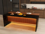 63" Modern Kitchen Island with Marble-Look Surface, LED Lights & Grille Design for Dining Room, W2699P365915