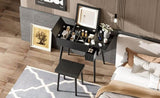 27.9'' Black Makeup Vanity Desk with Flip Top Mirror and LED Light, Dressing Table with Charging N704P210491B