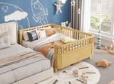 Full Size Wood Platform Bed for Kids, Wood Low Profile Full Bed with Rails for Girls and Boys, W2593P445130