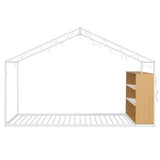 Twin Size Metal Bed House Bed Frame with Shelves and Lights, White N737P176708K