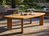 71" Outdoor Acacia Wood Dining Table, Teak Finish, Rounded End Rectangular Patio Wooden Table for N762P506193D