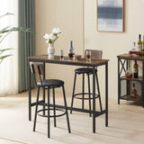 Bar Table Set with 2 Bar stools PU Soft seat with backrest, Rustic Brown, 43.31'' L x 15.75'' W x W1162P144762