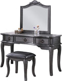 Contemporary Grey Finish Vanity Set w Stool Retro Style Drawers cabriole-tapered legs Mirror w B011113310
