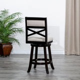 24" Counter Height X-Back Swivel Stool, Espresso Finish, Beige Fabric Seat B04660712