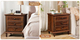 Brown P2 particle board with 3D paper solid wood legs 63*44.5*68.5CM three drawers bedside table 04124081