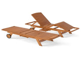 Solid Wood Outdoor Chaise Lounge, 4-Position Adjustable Backrest with Extendable Side Table 54669285