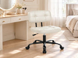 Armless Office Chair Adjustable PU Leather Desk Chair with Wheels Padded Low-Back Swivel Vanity 46981750