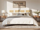 Toscana Queen Upholstered Cane Back Platform Bed, Antique White Polyester B2719P385736