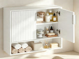 Wall Mounted Bathroom Cabinet, Modern Fluted Panel Storage Cabinet with Adjustable Shelf, 2-Door MDF 90307077