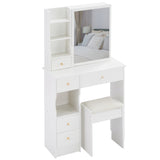 Small Size Left Drawer Desktop Vanity Table Cushioned Stool, Extra Large Sliding Mirror, Multi W936P202270