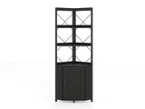 Freestanding Corner Display Shelf, Black Engineered Wood & Metal Bookcase with Concealed Cabinet, 99237726