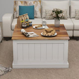 31.5" Farmhouse Coffee Table, Square Wood Center Table Hinged Lift Top, Rustic Cocktail Table W282P160415