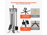 5-Piece Fireplace Tool Set with Stand, Includes Tongs, Ash Shovel, Brush, Poker, and Four-Prong 56851545