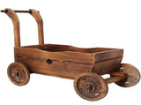 Wooden Wagon Box, Mobile Garden with 4 Wheels, Handle, Drain Hole, Decorative Flower 32362630