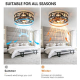 Caged Ceiling Fan with Lights Remote Control, Low Profile Flush Mount Farmhouse Modern Ceiling fans, W1340103796