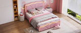 Full Size Upholstered Platform Bed with Curve Shaped and Height-adjustbale Headboard,LED Light WF323749AAH
