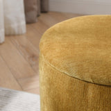 2-Piece Set Round Chenille Storage Ottoman, Equipped with a Drum Shaped Small Stool, Storage Space, W487P179602